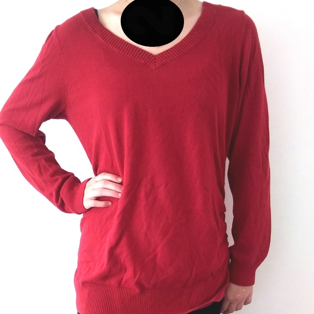 woman's red maternity sweater